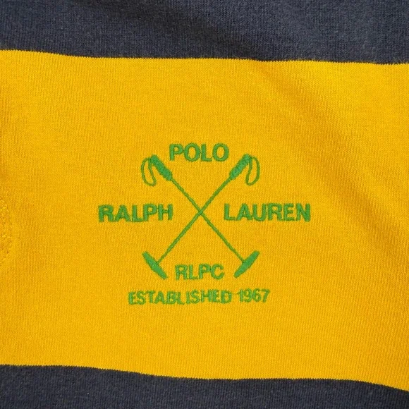 Vintage Polo Ralph Lauren Custom Fit Rugby Shirt Navy Yellow Striped Mens XL - Picture 4 of 15